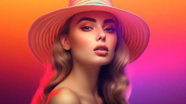 retrato de una mujer joven genial con un sombrero loco concepto de estilo de vida colorido persona ficticia