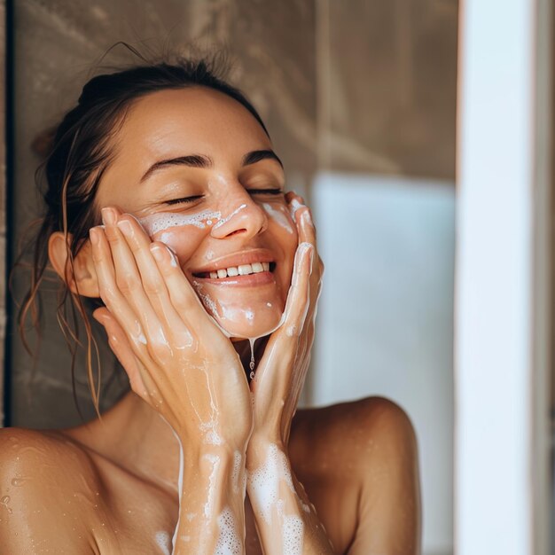 Foto retrato de una mujer joven y hermosa con concepto de spa de belleza