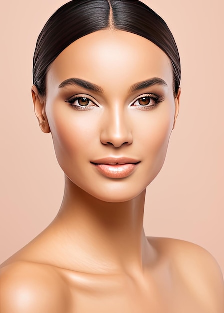Retrato de mujer joven hermosa con IA generativa de maquillaje de lujo
