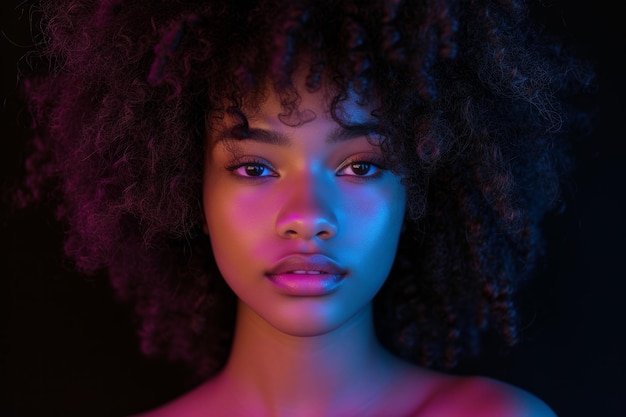 Retrato de una mujer joven con iluminación de colores