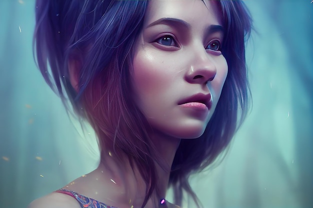 Retrato de una mujer joven ilustración Pintura de ilustración de estilo de arte digital