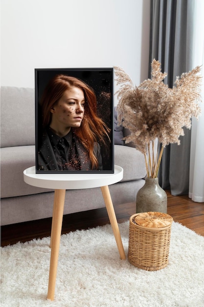 Foto retrato de una mujer joven en un interior generativo ai