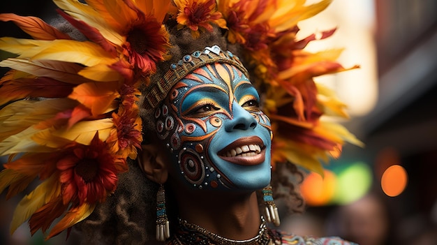 retrato de una mujer joven con una máscara de carnaval