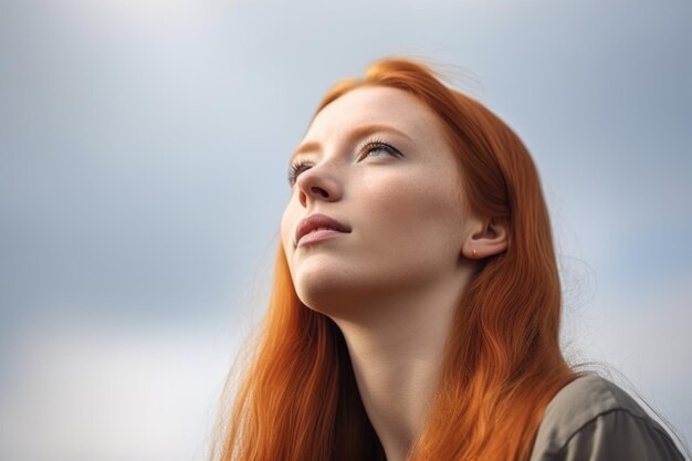 Retrato de una mujer joven mirando algo creado con inteligencia artificial generativa