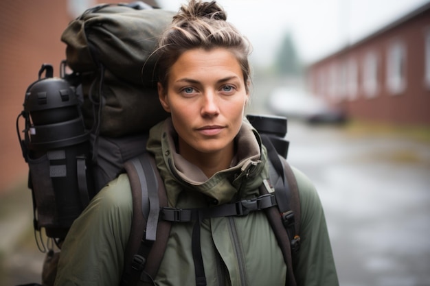 Retrato de una mujer joven con una mochila