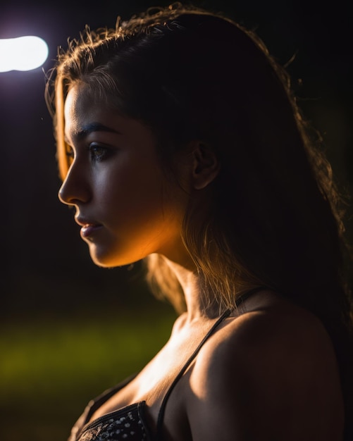 Retrato de una mujer joven por la noche