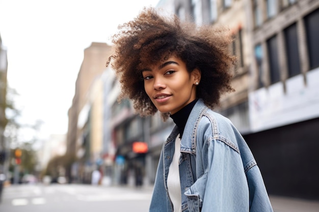 Retrato de una mujer joven patinando en su patineta en la ciudad creado con ai generativo