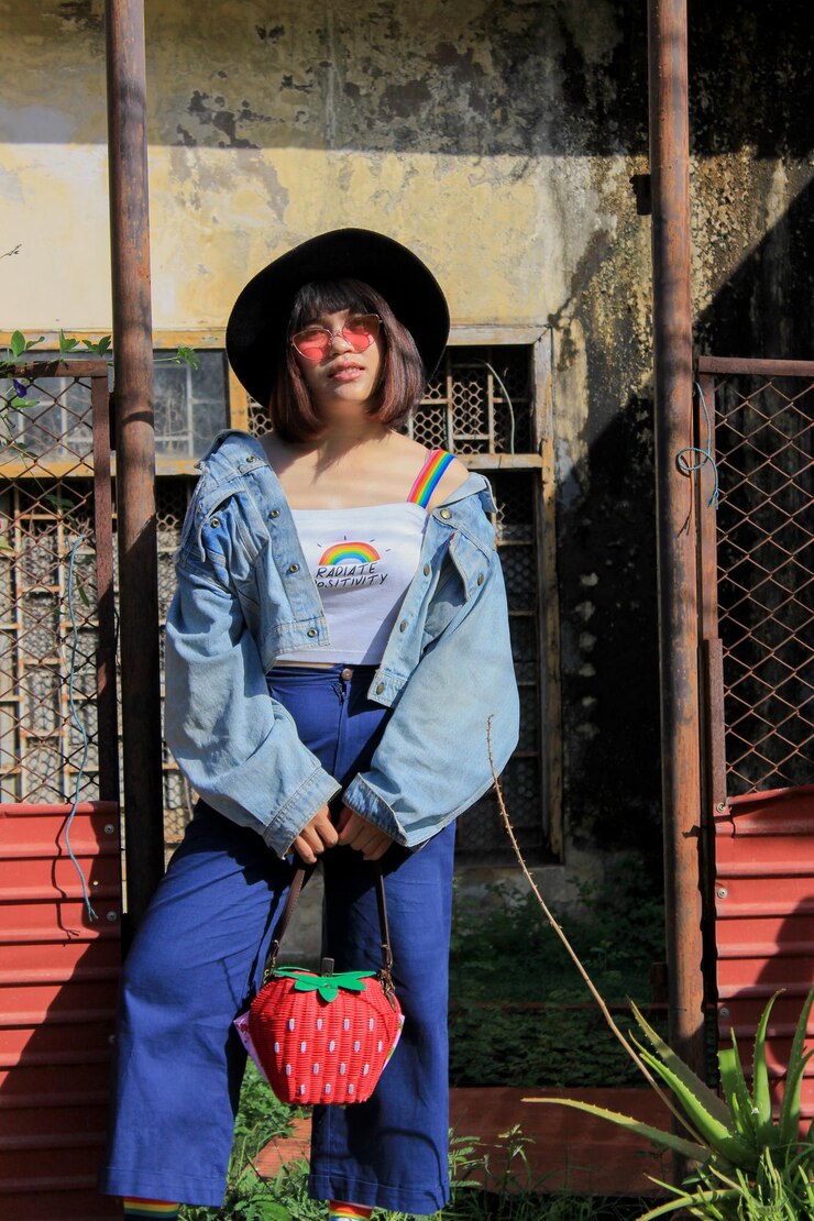Foto retrato de una mujer joven sosteniendo un bolso mientras está de pie contra un edificio antiguo