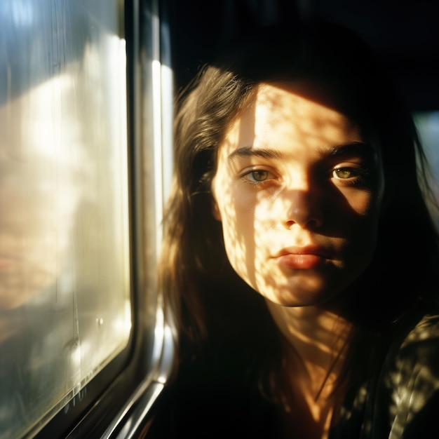 Retrato de una mujer joven en un tren