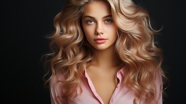 Foto retrato de una mujer joven vestida de blanco con un hermoso cabello y maquillaje natural