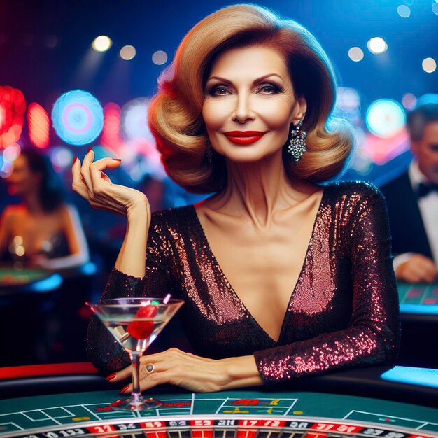 Retrato de una mujer jugando en un casino