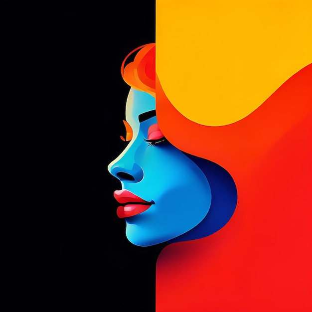 retrato de mujer con labios rojos en color azul