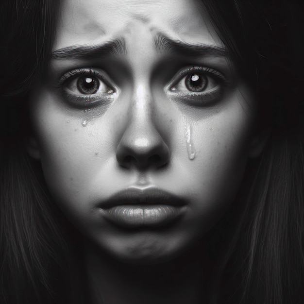 retrato de una mujer llorando en un fondo oscuro ai generativo