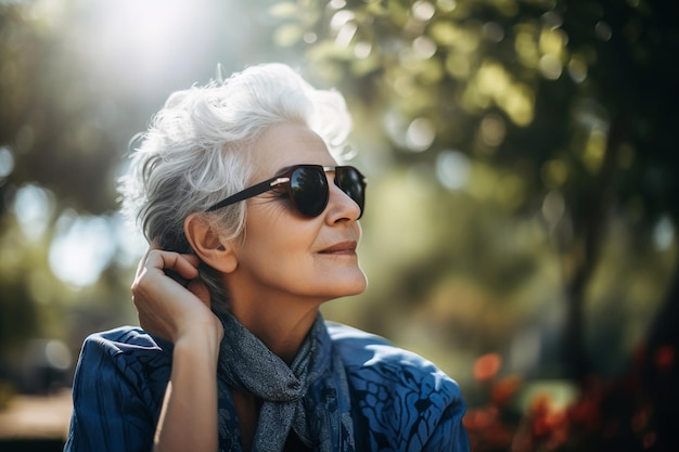 Retrato de mujer madura al aire libre generado por IA