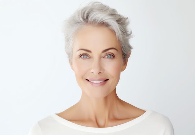 retrato de mujer madura con cabello blanco imagen generada por IA