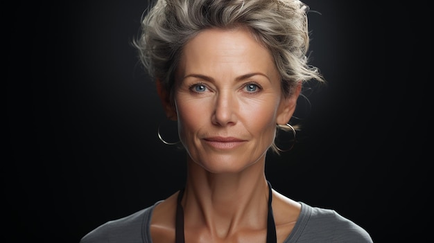 Retrato de una mujer madura, hermosa y segura de sí misma, mujer mayor de 50 años, mujer de cabello gris, profesional, mirando a la cámara de cerca, retrato de la cara.