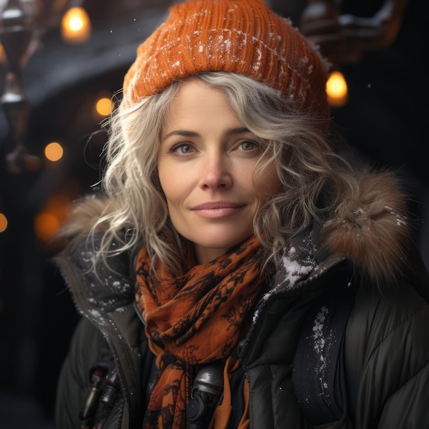 Retrato de una mujer madura en invierno IA generativa