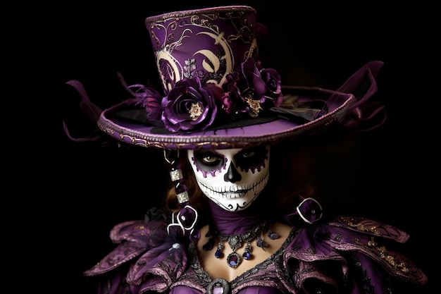 Retrato de mujer con maquillaje tradicional de la muerte festival mexicano Día de los Muertos Halloween