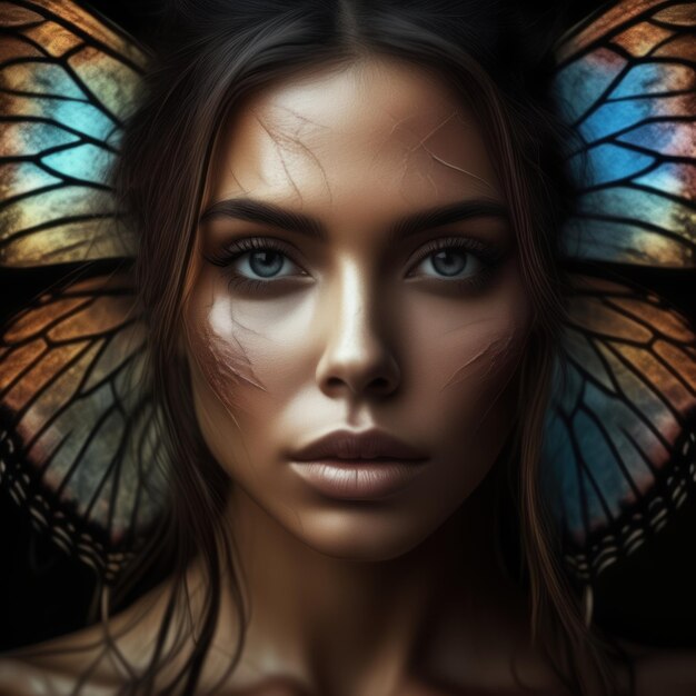 Retrato de una mujer mariposa generativa de IA