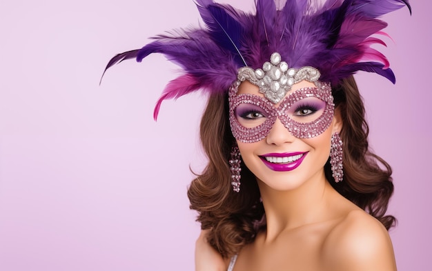 Foto retrato de una mujer con máscara de carnaval