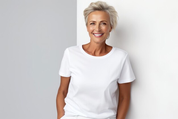 Retrato de una mujer mayor con una camiseta blanca