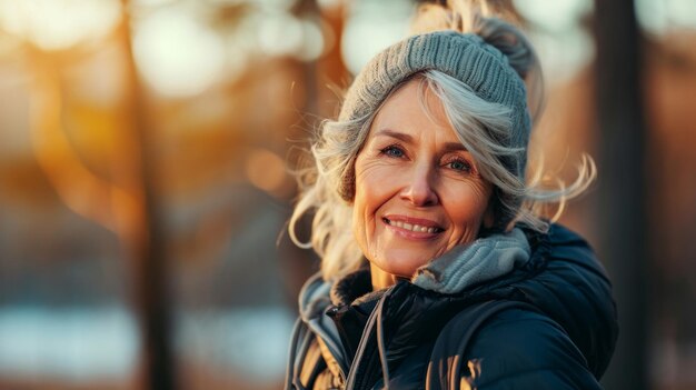 Retrato de una mujer mayor feliz y activa posando después de hacer ejercicio al aire libre