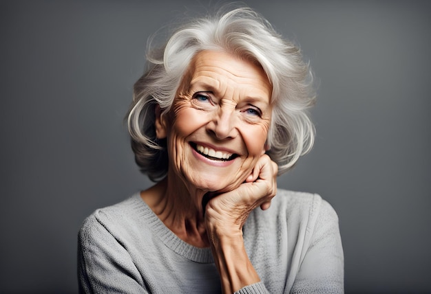 Foto retrato de una mujer mayor feliz sonriendo