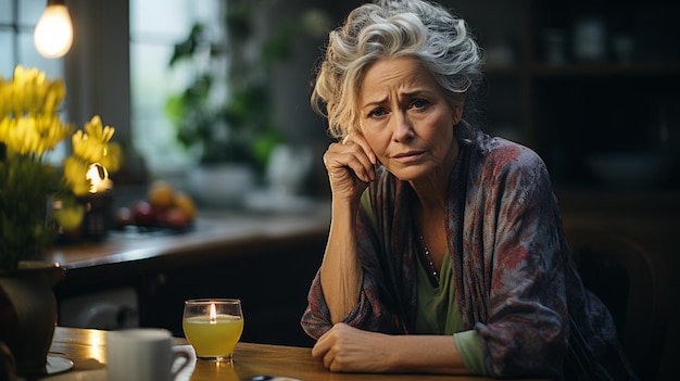 retrato de una mujer mayor con una taza de té