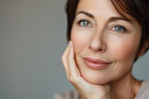 Foto retrato de mujer de mediana edad rostro saludable cuidado de la piel belleza