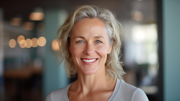 Retrato de una mujer de mediana edad sonriendo a la cámara