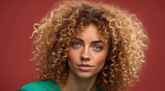 Foto retrato de una mujer de moda cabellos rizados de una mujer retrato de un bonito modelo de moda joven