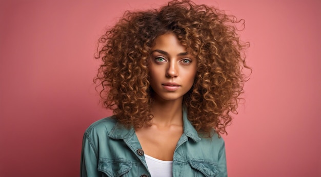 Foto retrato de una mujer de moda cabellos rizados de una mujer retrato de un bonito modelo de moda joven