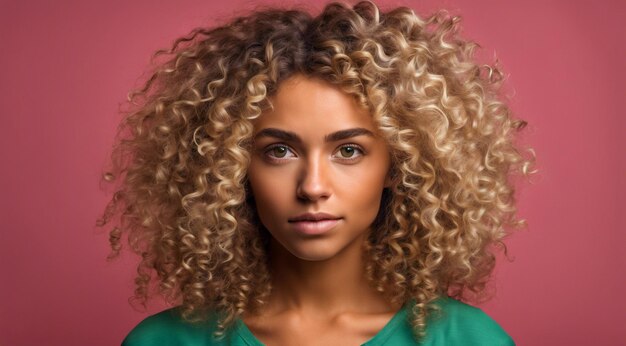 Foto retrato de una mujer de moda cabellos rizados de una mujer retrato de un bonito modelo de moda joven