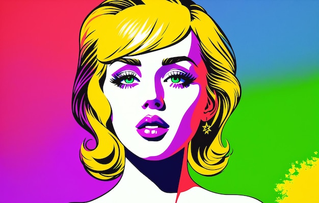 Retrato de mujer de moda en estilo pop art comic AI generativa