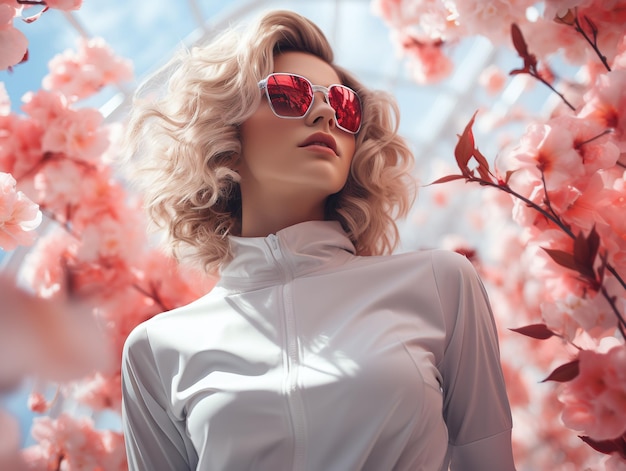 retrato de mujer de moda futurista con gafas de sol de alta costura de moda anuncio de gafas de fotografía