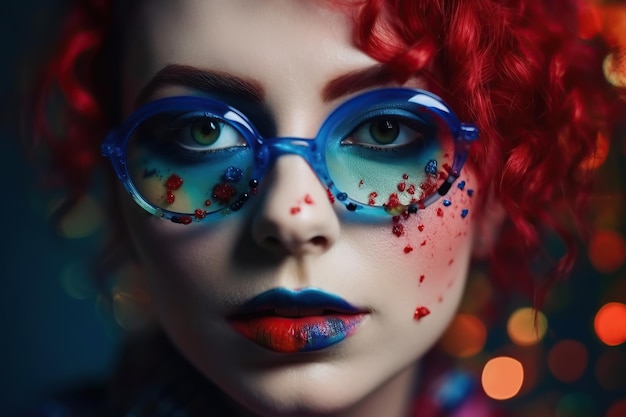 Foto retrato de mujer de moda con maquillaje brillante