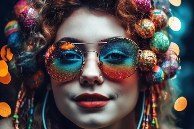 Foto retrato de mujer de moda con maquillaje brillante