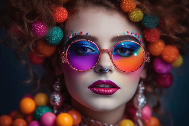 Foto retrato de mujer de moda con maquillaje brillante