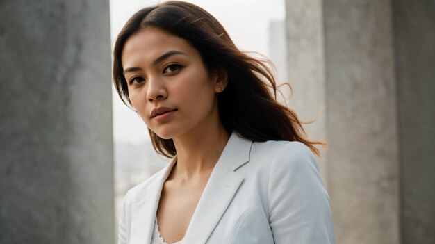 retrato de una mujer de negocios con un blazer blanco