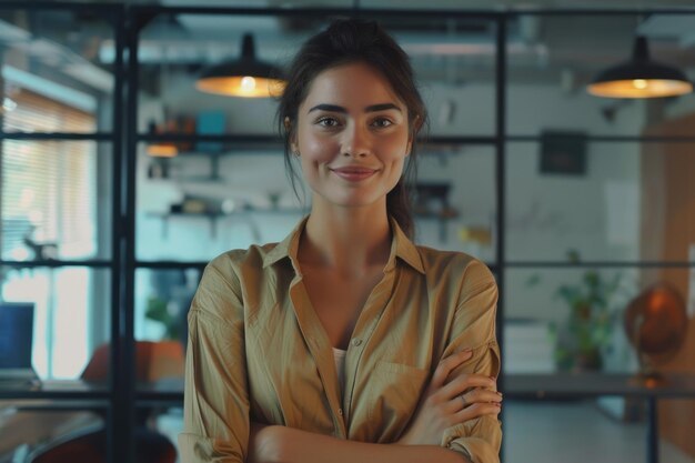 Foto retrato de una mujer de negocios confiada en una oficina creativa