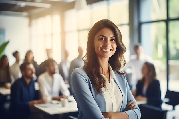 Retrato de una mujer de negocios exitosa en un ocupado lugar de trabajo moderno de pie frente al equipo