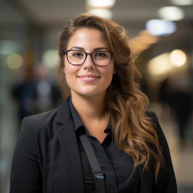 retrato de una mujer de negocios con gafas en una oficina