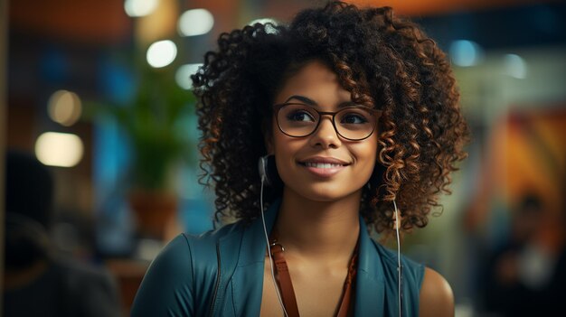 Foto retrato de una mujer de negocios sonriente sentada en un escritorio