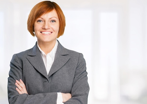 Retrato, de, un, mujer de negocios, sonriente