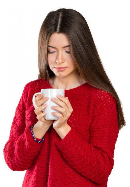 Retrato de mujer de negocios con taza