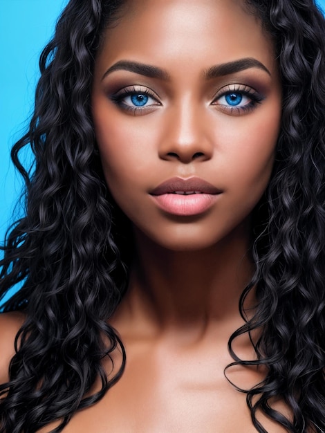 Foto retrato de una mujer negra de cabello largo y encantadora y sexy diseñador creativo digital arte de moda glamour