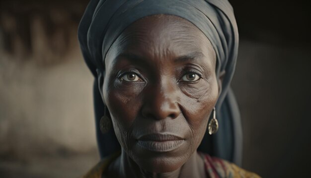 Retrato de una mujer negra en un pueblo