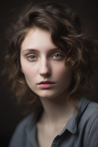 Un retrato de una mujer con ojos azules.