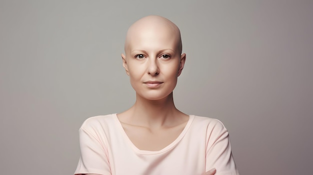 Retrato de una mujer sin pelo con cáncer de piel en las redes sociales del Día Mundial del Cáncer