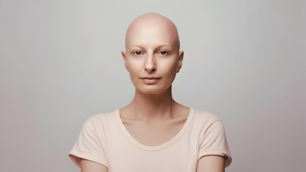 Retrato de mujer sin pelo para el concepto del Día Mundial del Cáncer